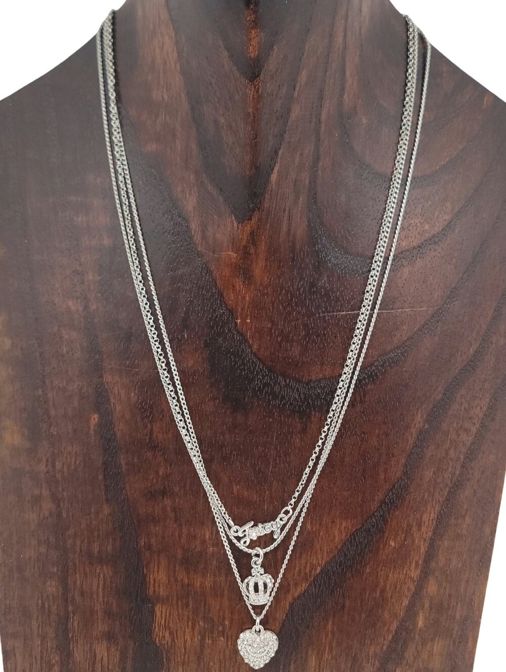 Vintage Juicy Couture 3 Tier Charm Necklace Crown Heart Script Logo